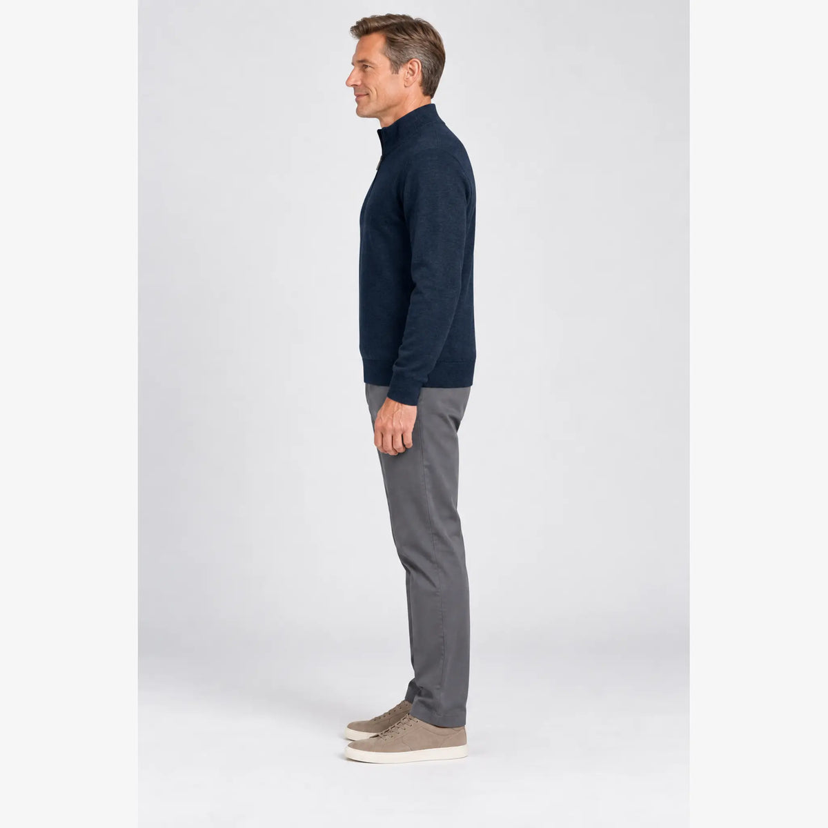 Baileys Cotton-Cashmere Quarter-Zip Pullover in Dark Denim