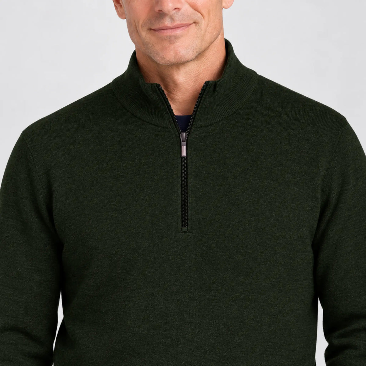 Baileys Cotton-Cashmere Quarter-Zip Pullover in Dark Green