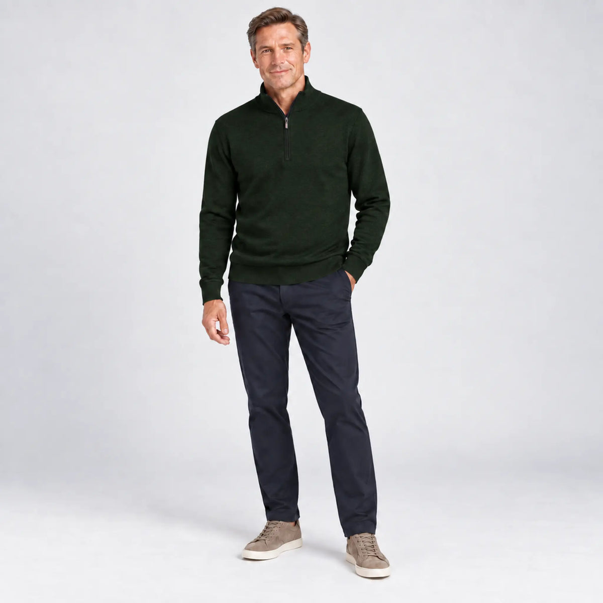 Baileys Cotton-Cashmere Quarter-Zip Pullover in Dark Green