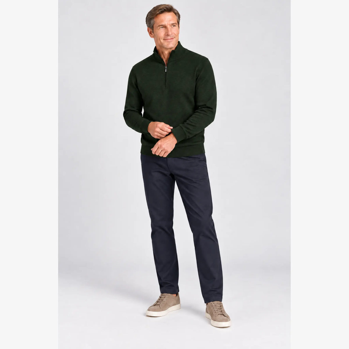 Baileys Cotton-Cashmere Quarter-Zip Pullover in Dark Green