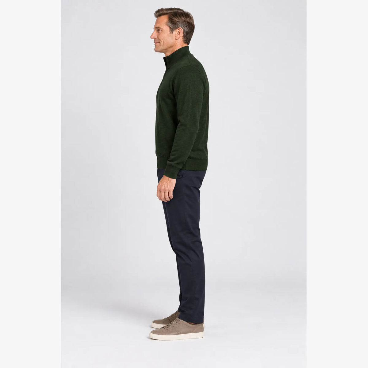 Baileys Cotton-Cashmere Quarter-Zip Pullover in Dark Green