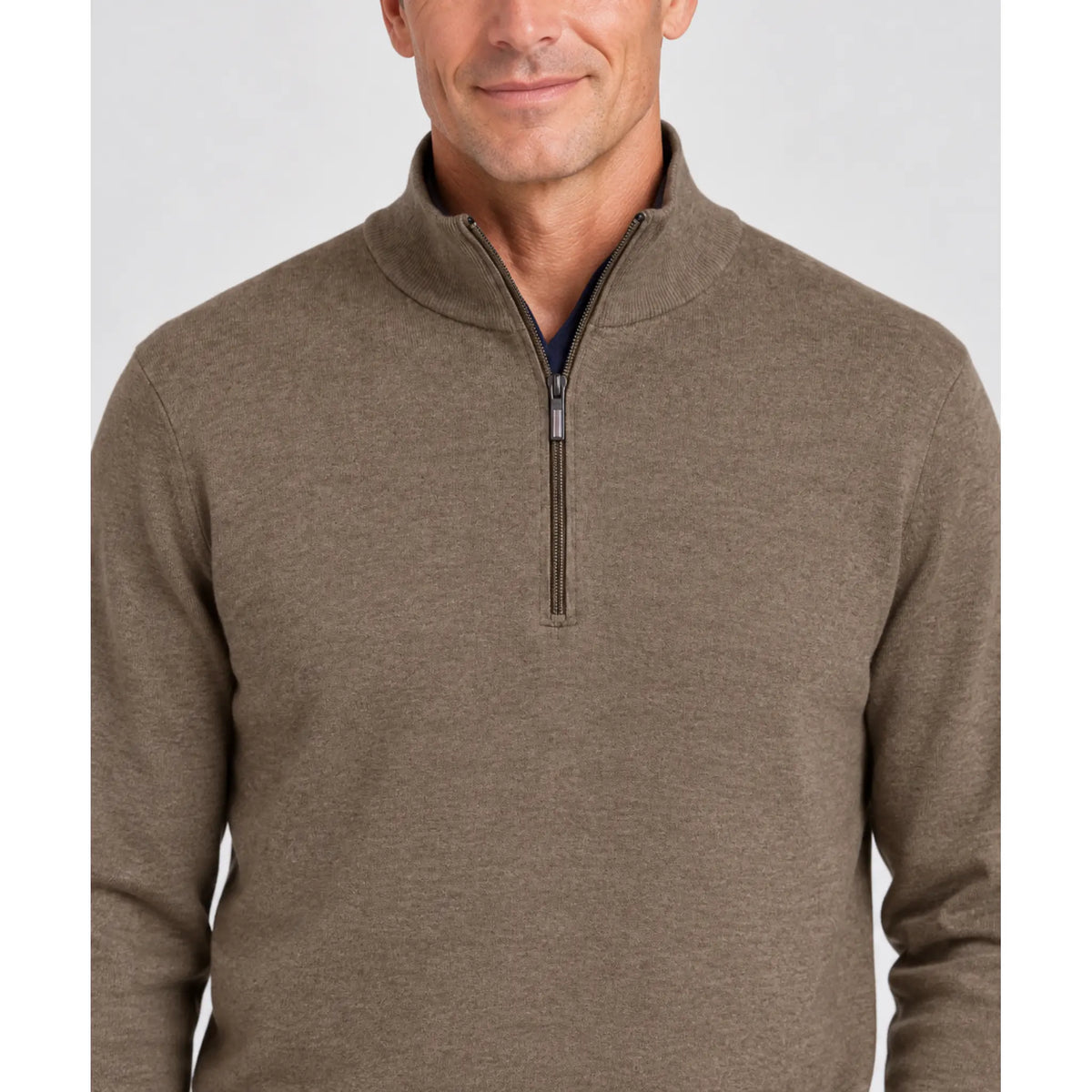Baileys Cotton-Cashmere Quarter-Zip Pullover in Taupe