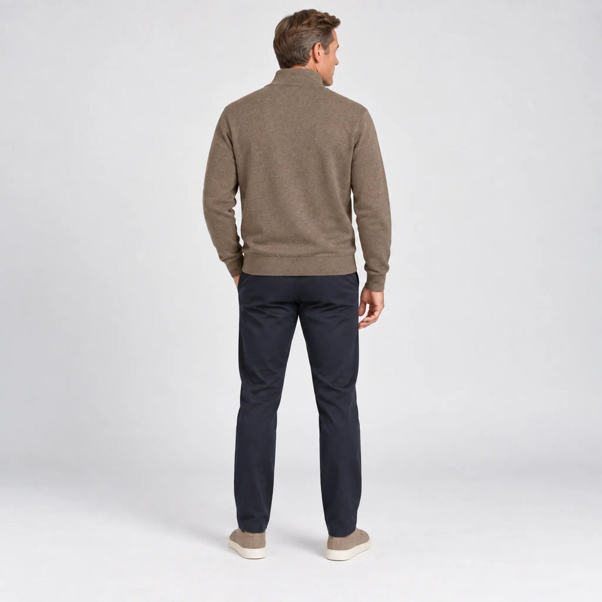 Baileys Cotton-Cashmere Quarter-Zip Pullover in Taupe