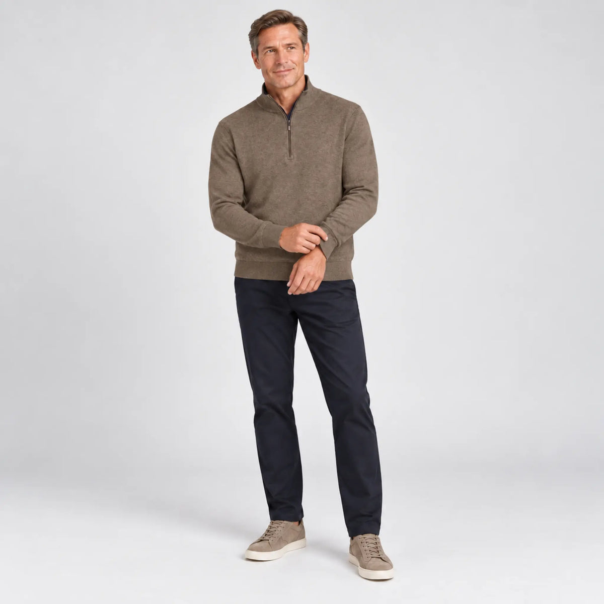 Baileys Cotton-Cashmere Quarter-Zip Pullover in Taupe