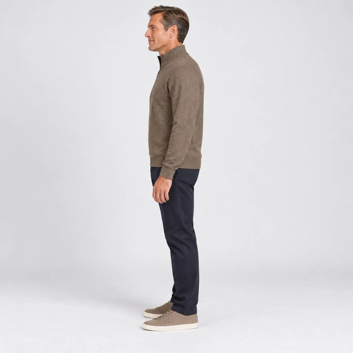 Baileys Cotton-Cashmere Quarter-Zip Pullover in Taupe