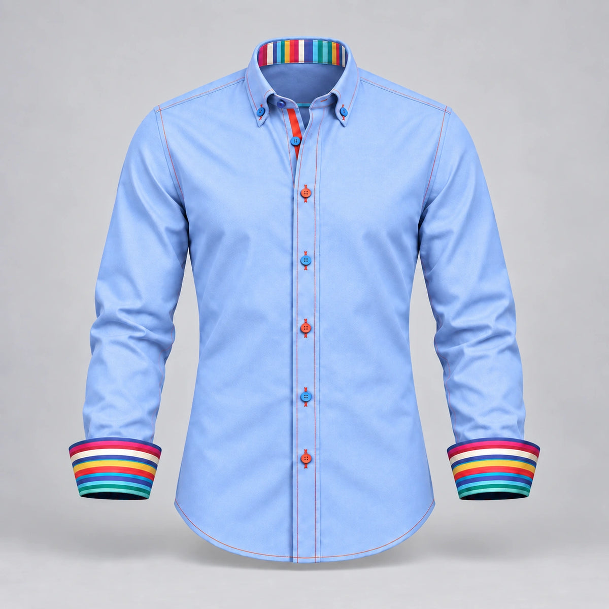 Claudio Lugli Shirt with Stripe Collar Cuffs in Sky Blue