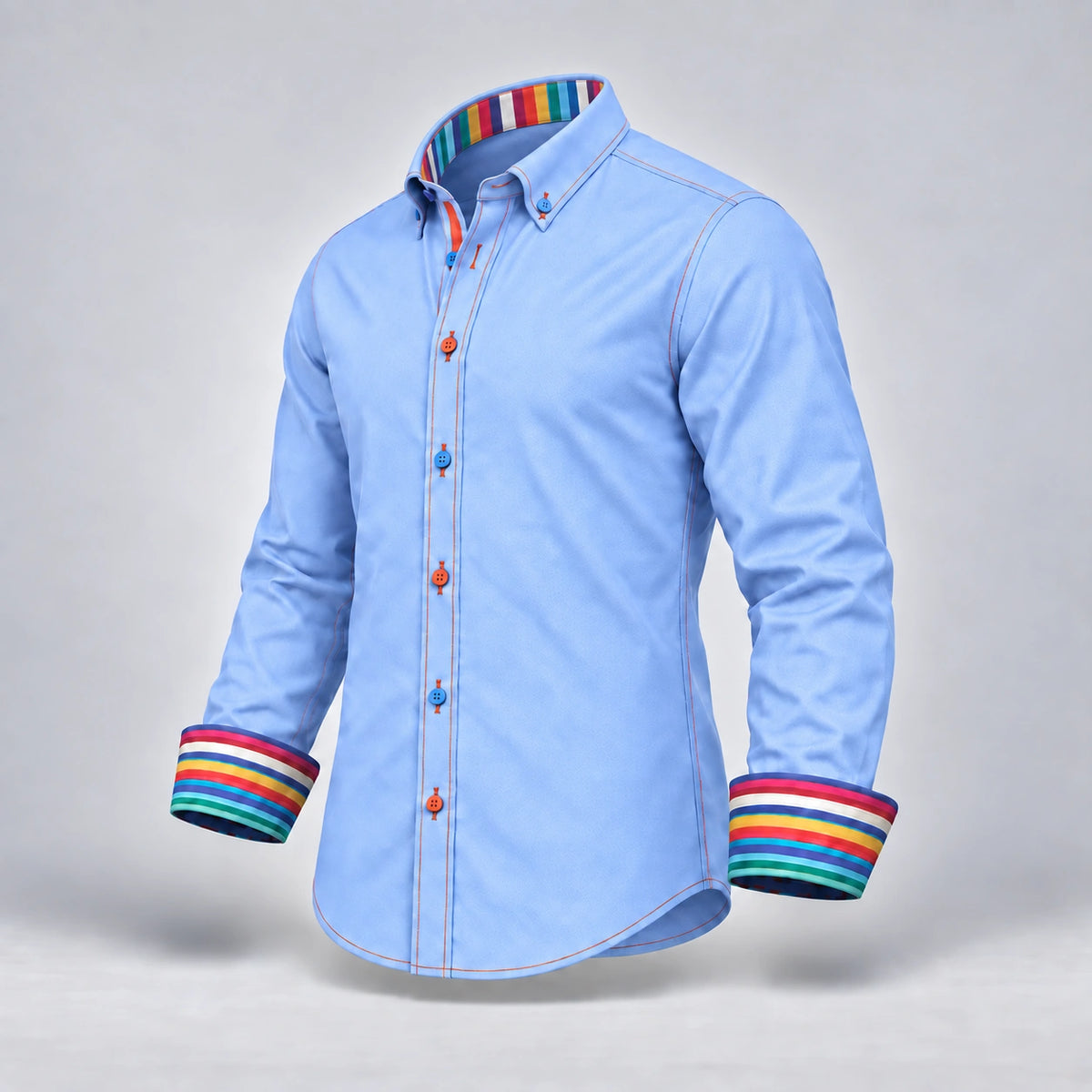 Claudio Lugli Shirt with Stripe Collar Cuffs in Sky Blue