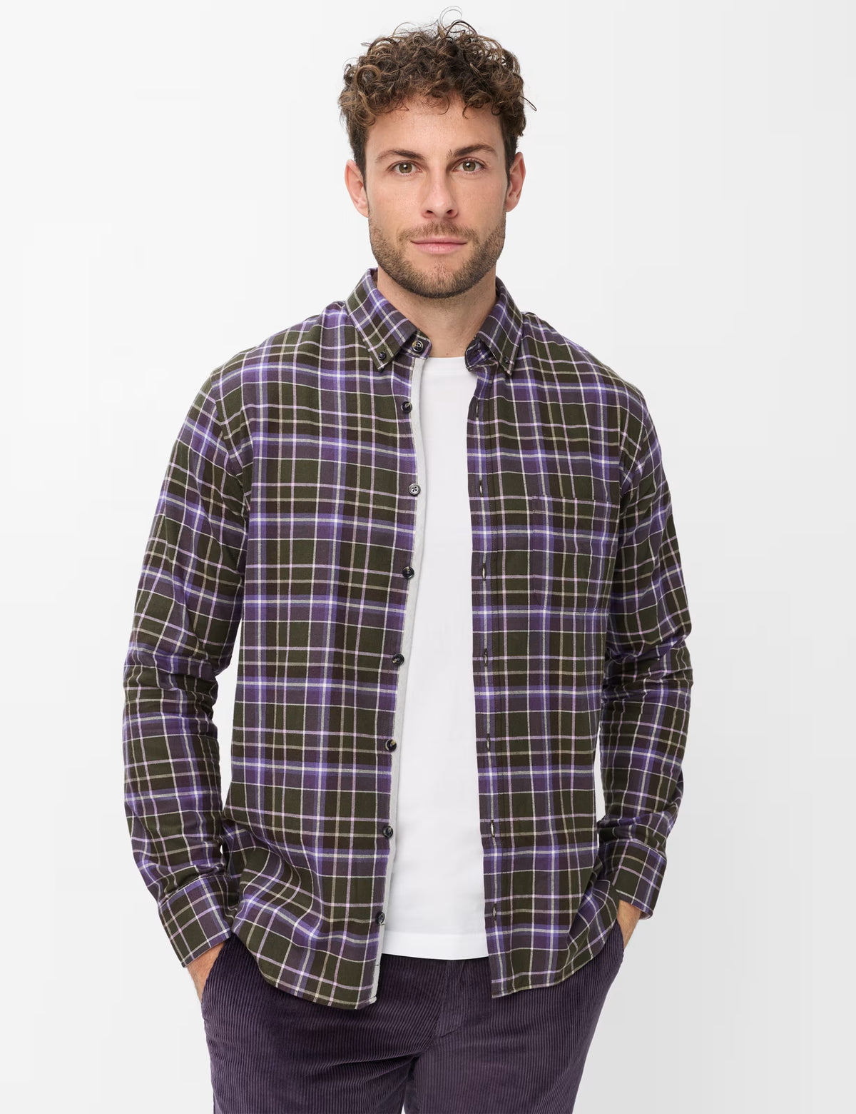 Brax Daniel C Flannel Check Shirt in Purple
