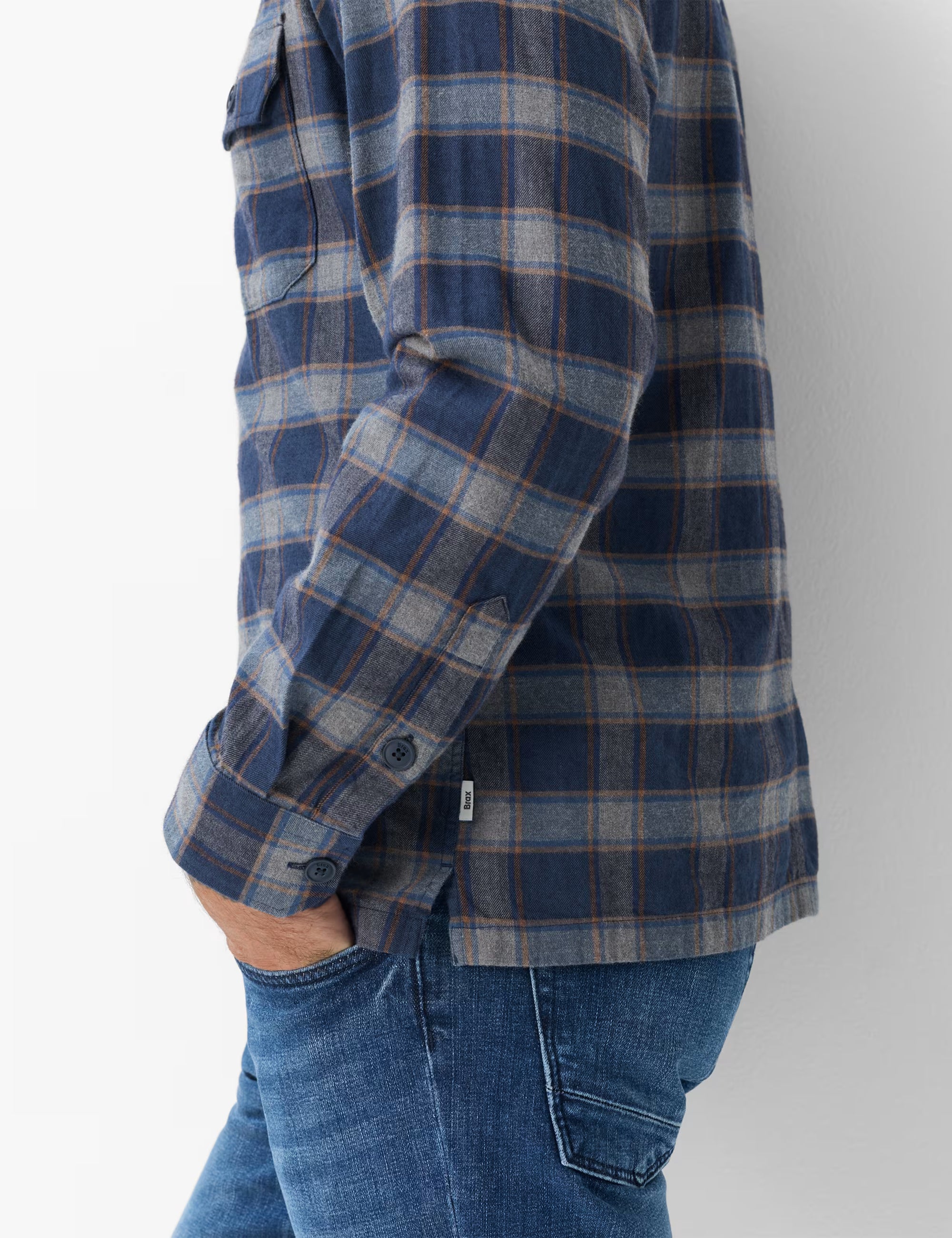 BRAX Kay Cotton Flannel Overshirt Dark Blue Check 74-0139