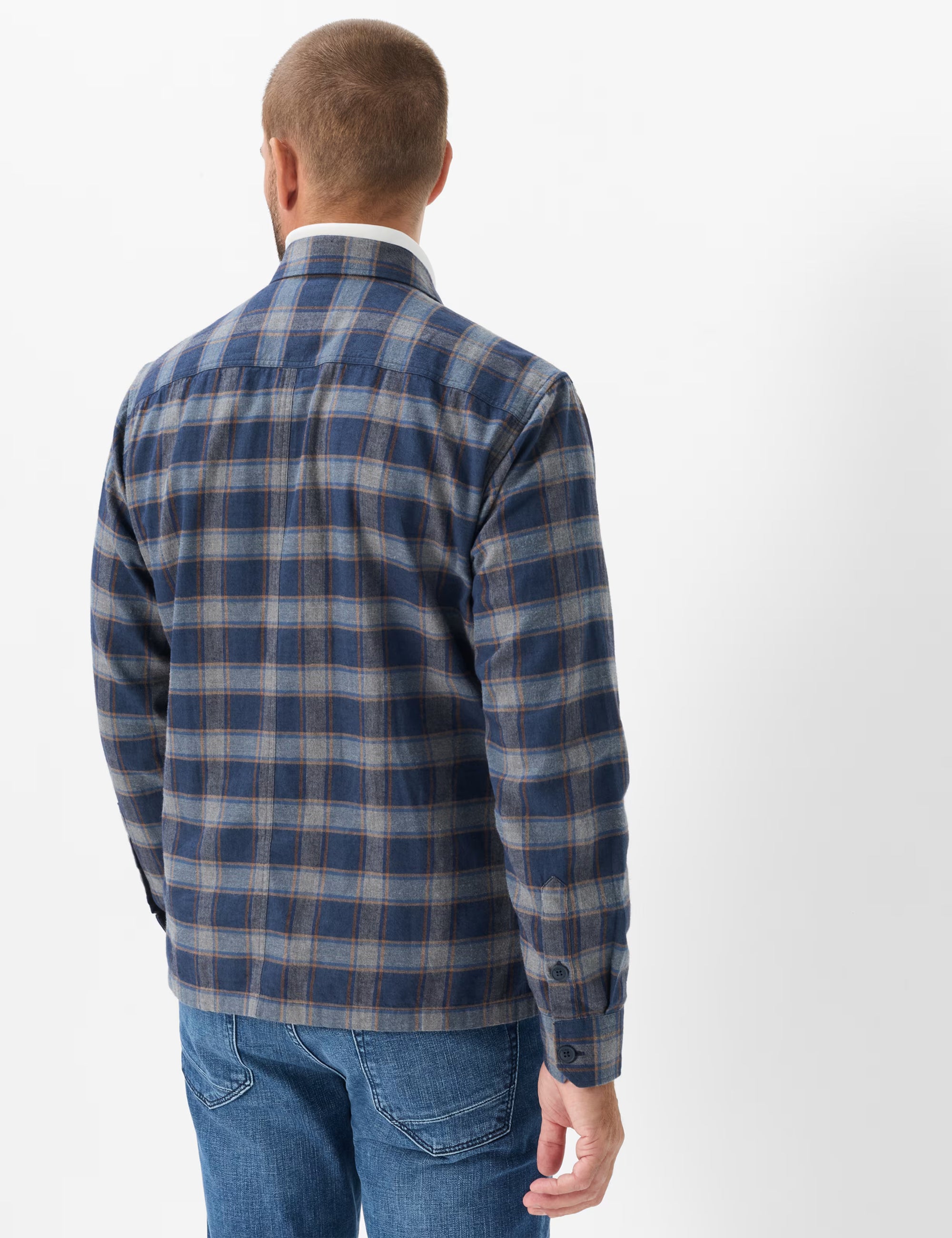 BRAX Kay Cotton Flannel Overshirt Dark Blue Check 74-0139