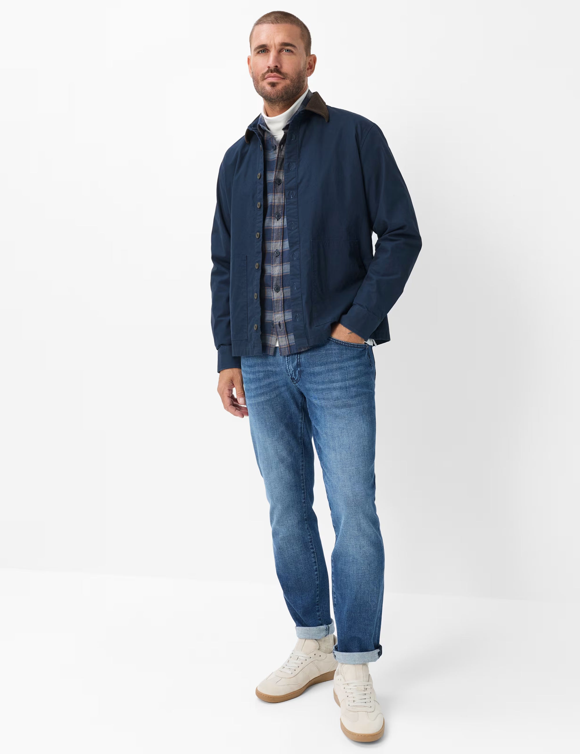 BRAX Kay Cotton Flannel Overshirt Dark Blue Check 74-0139