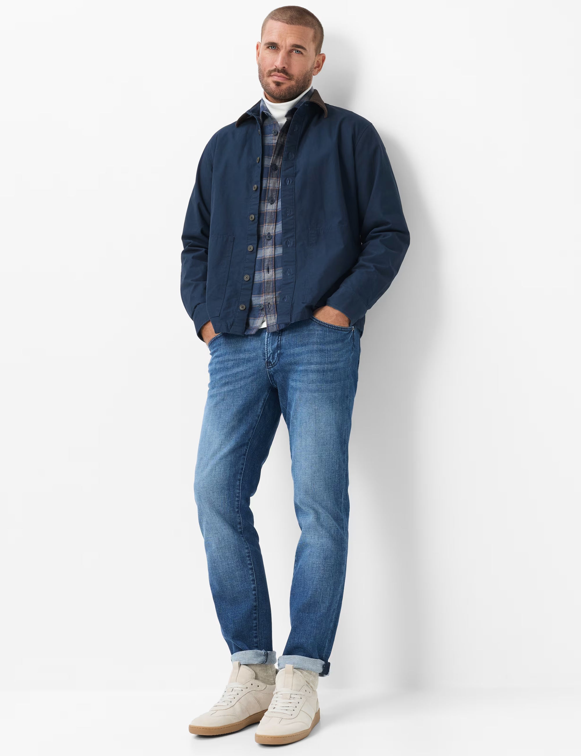 BRAX Style Kay Cotton Shacket Overshirt in Dark Blue