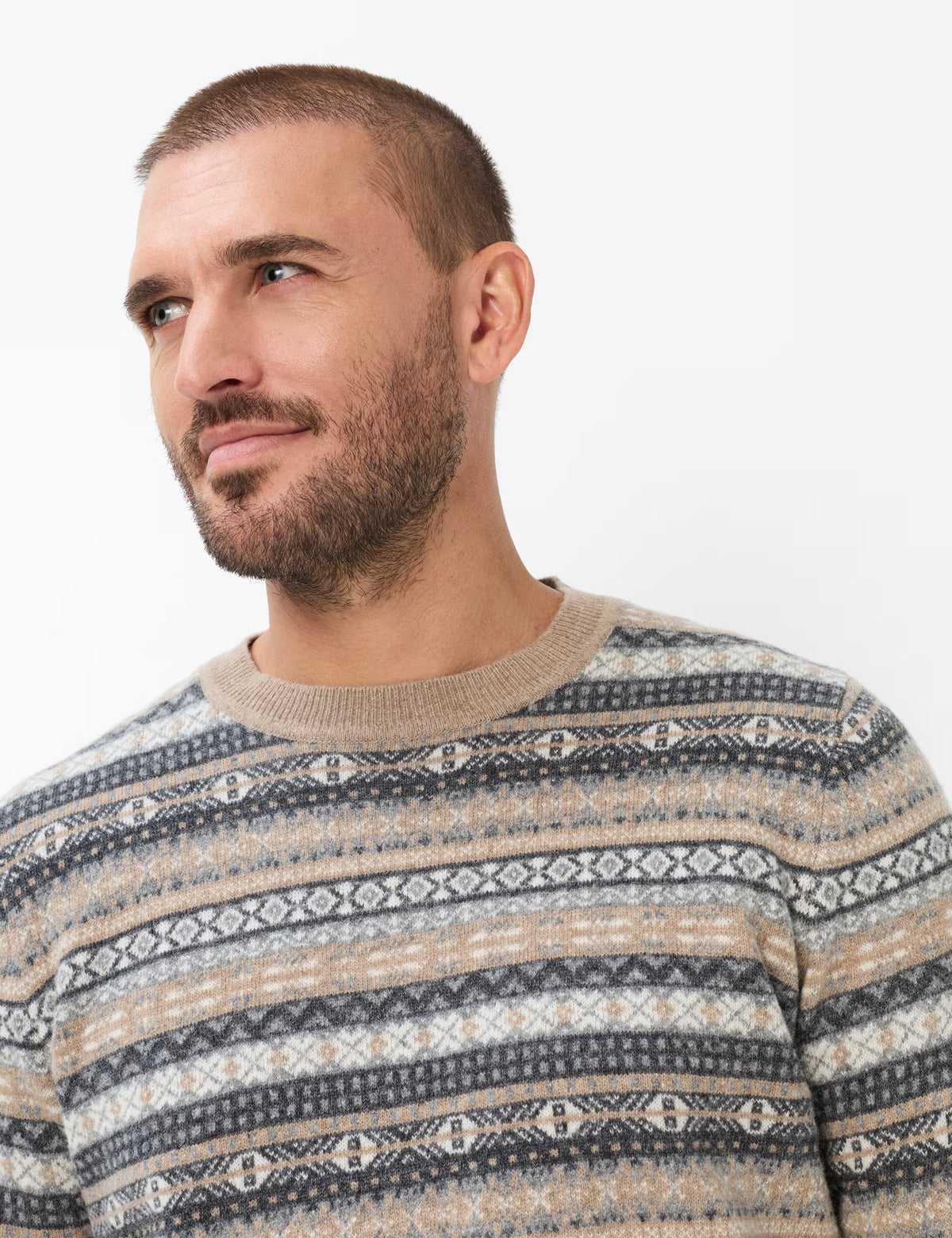 Brax Rick J Wool Blend Jacquard Knitted Crew Neck Jumper