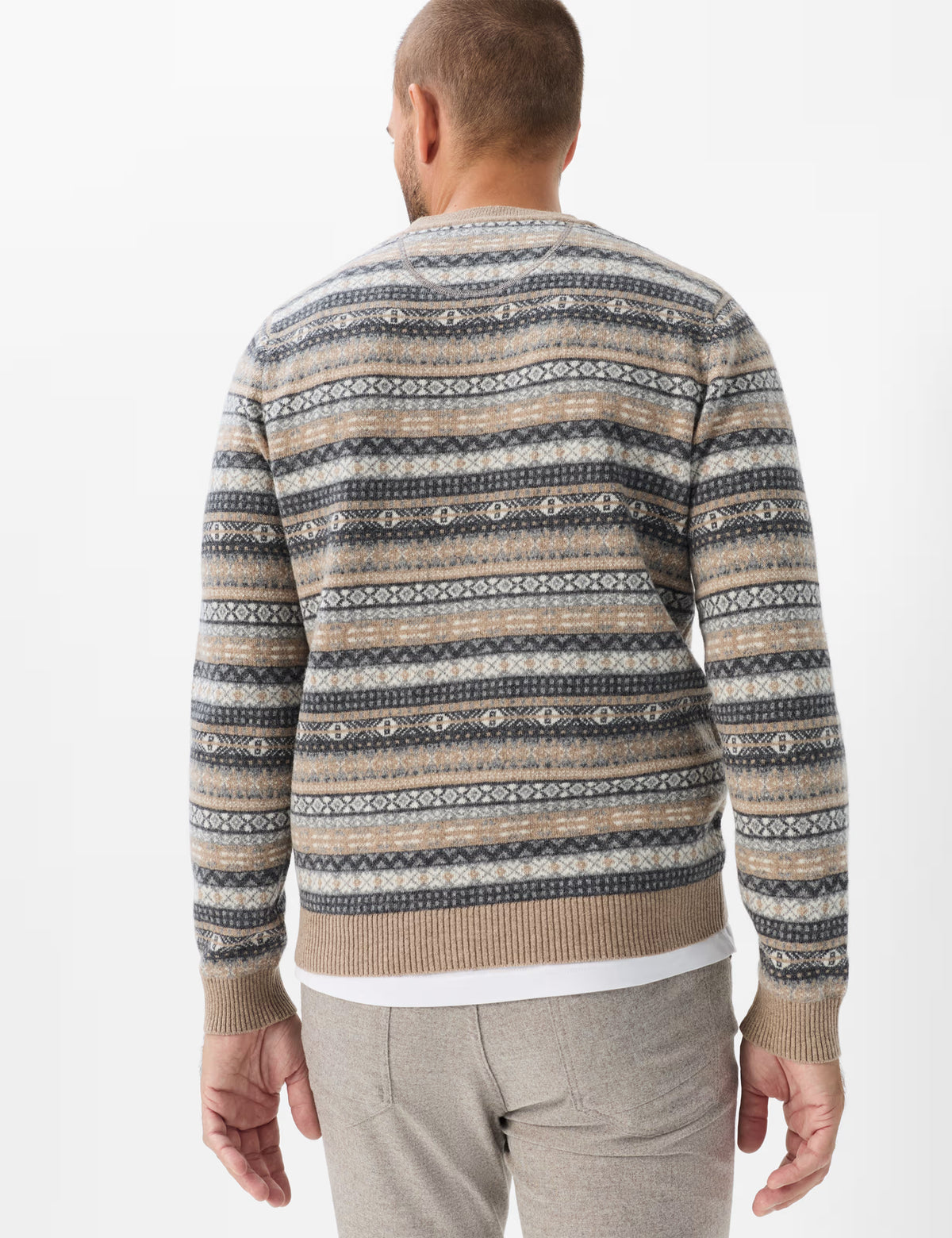 Brax Rick J Wool Blend Jacquard Knitted Crew Neck Jumper