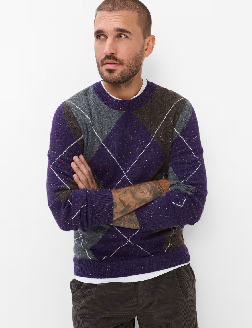 Brax Rick j Argyle Knitted Wool Blend Jumper 70-0542