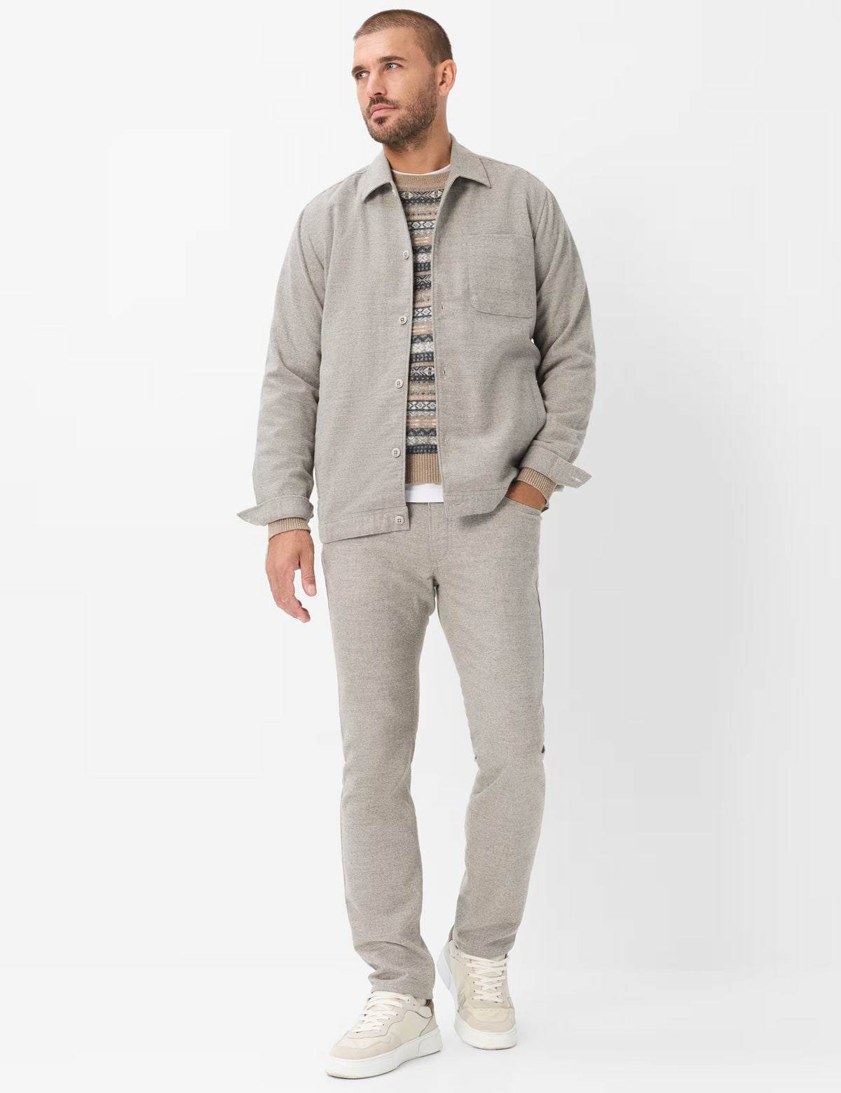 Brax Rick J Wool Blend Jacquard Knitted Crew Neck Jumper