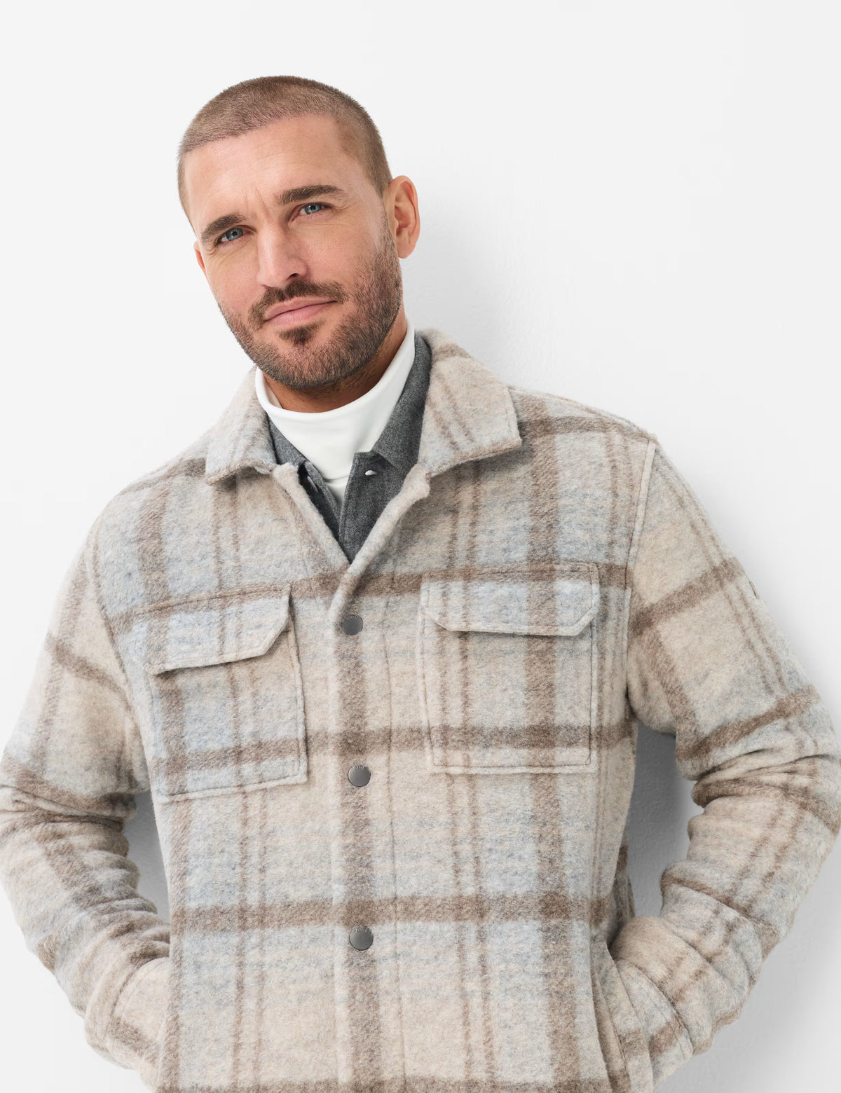 BRAX Santiago Flannel Checked Overshirt Shacket in a Wool Blend