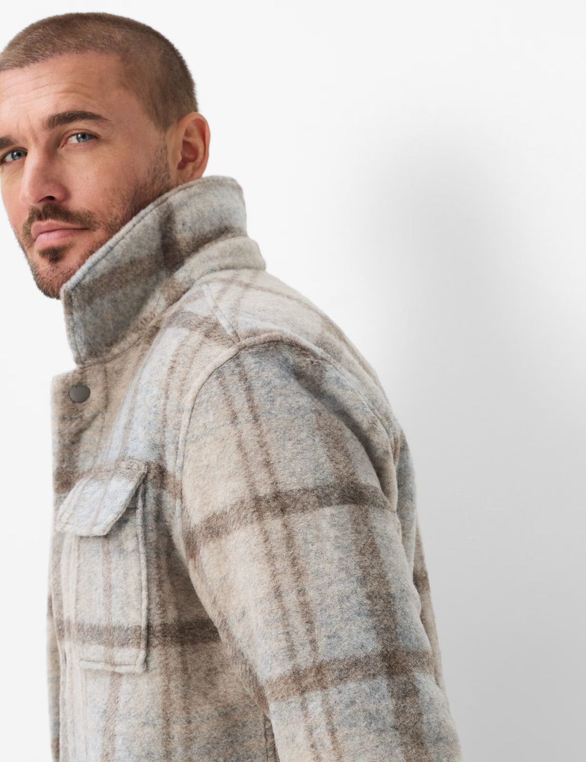 BRAX Santiago Flannel Checked Overshirt Shacket in a Wool Blend