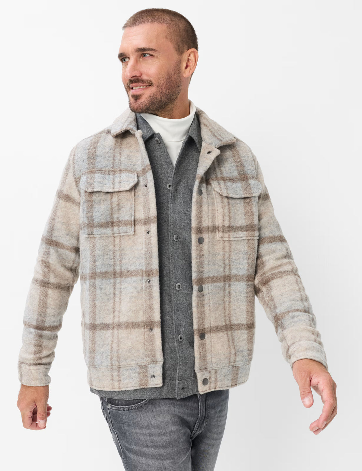 BRAX Santiago Flannel Checked Overshirt Shacket in a Wool Blend