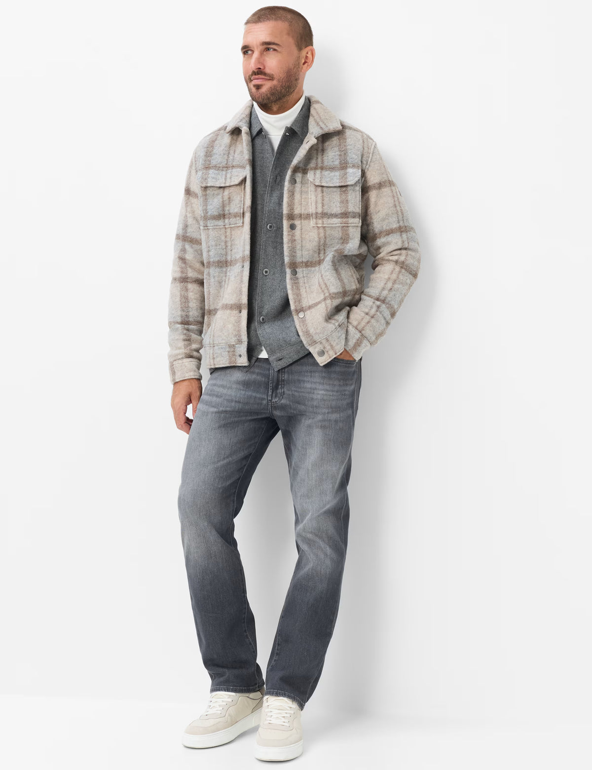 BRAX Santiago Flannel Checked Overshirt Shacket in a Wool Blend