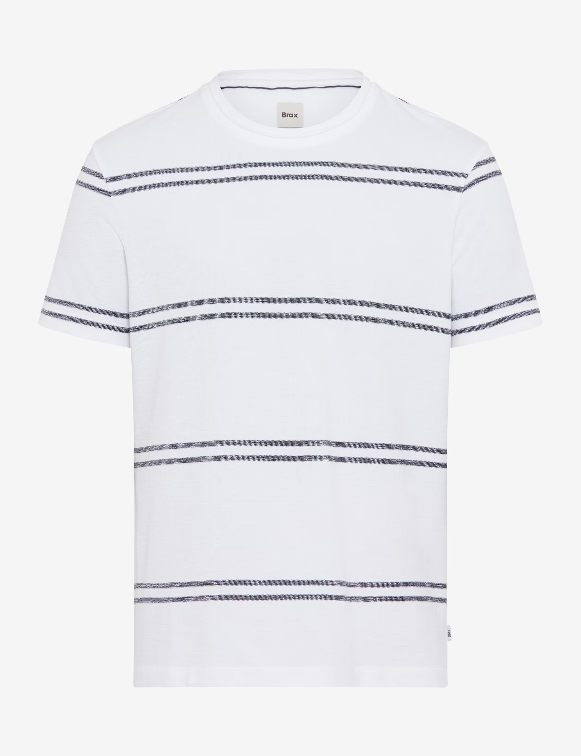 White t-shirt with blue stripes on a white background