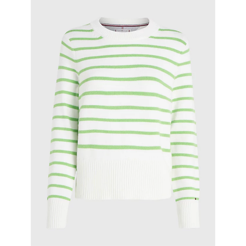 Tommy Hilfiger Jersey C-Neck Breton Stripe Ecru Spring Lime WW0WW38643