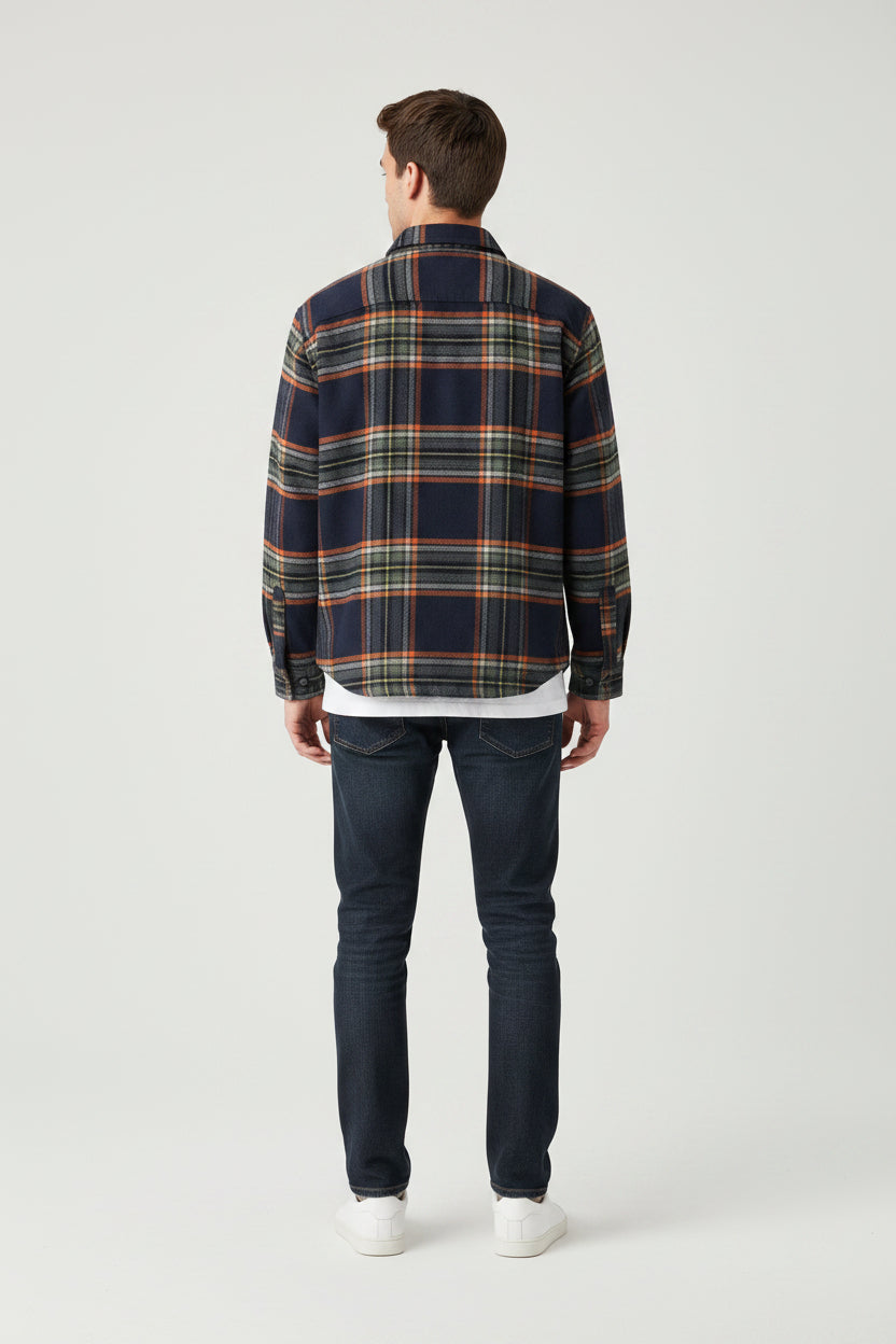 Fynch-Hatton Wool Check Overshirt Shacket Dark Navy 16092426