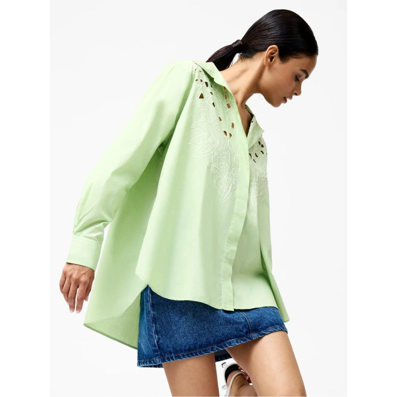 French Connection Cambria Broderie Shirt in Apple Green 72YDA