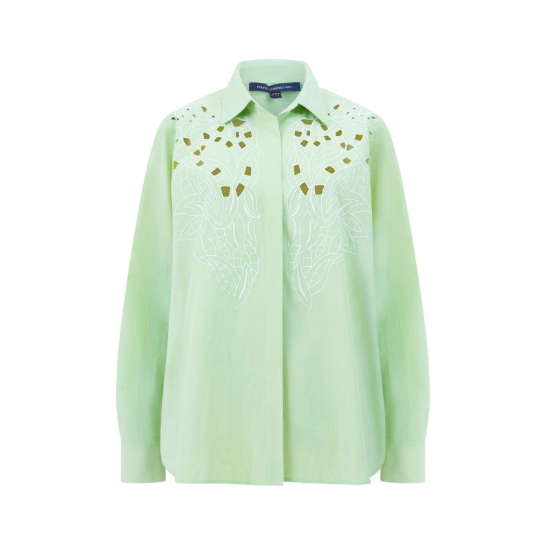 French Connection Cambria Broderie Shirt in Apple Green 72YDA