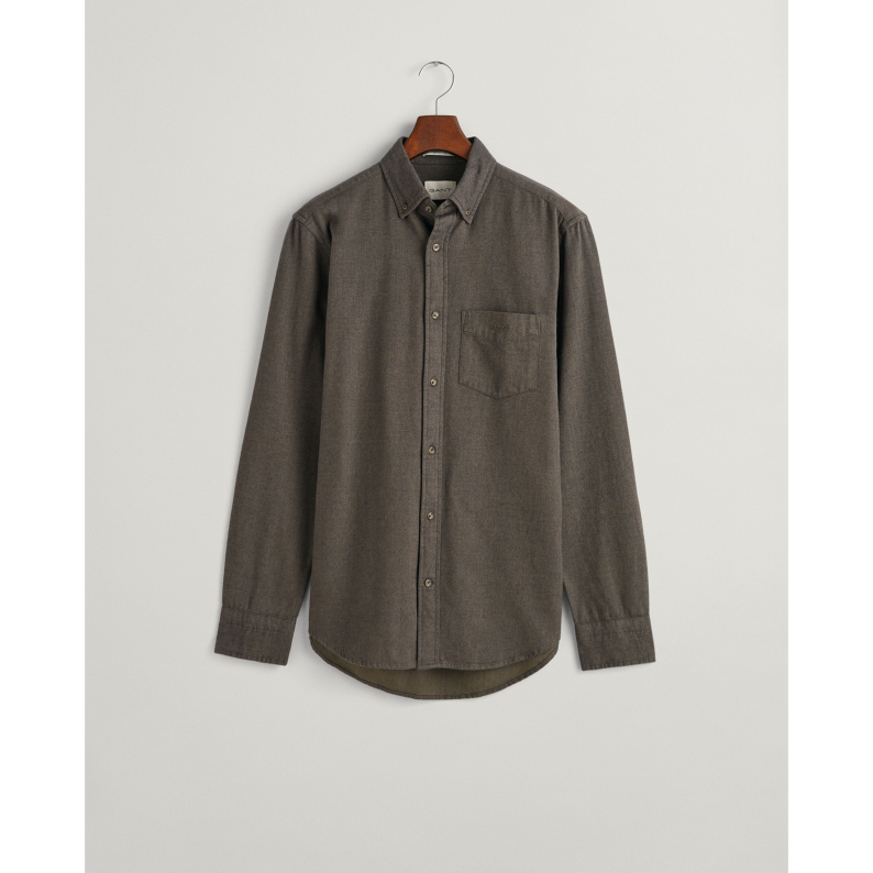 GANT Regular Fit Herringbone Flannel Shirt Dark Cactus