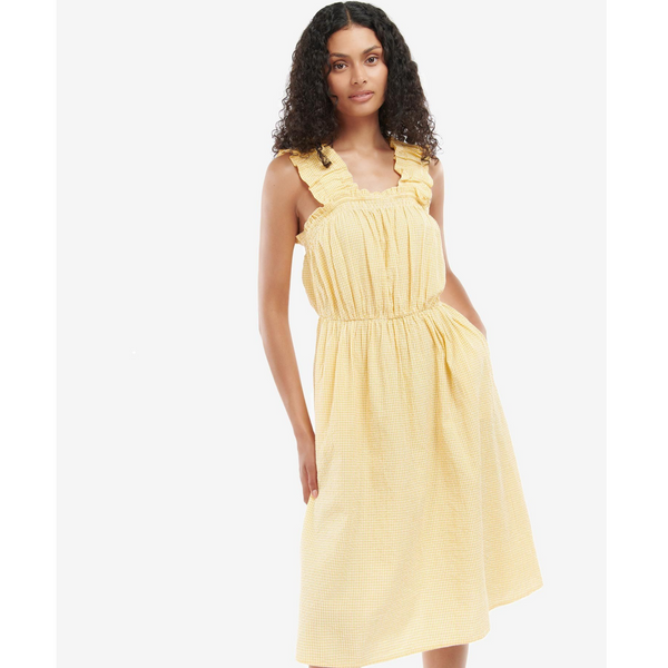 Barbour Abbey Dress in Sunrise Yellow Check LDR0642