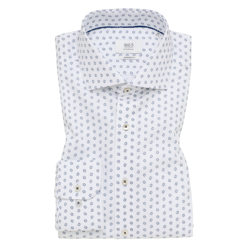 eterna Dobby Printed Long Sleeve Shirt - Dark Blue Modern Fit