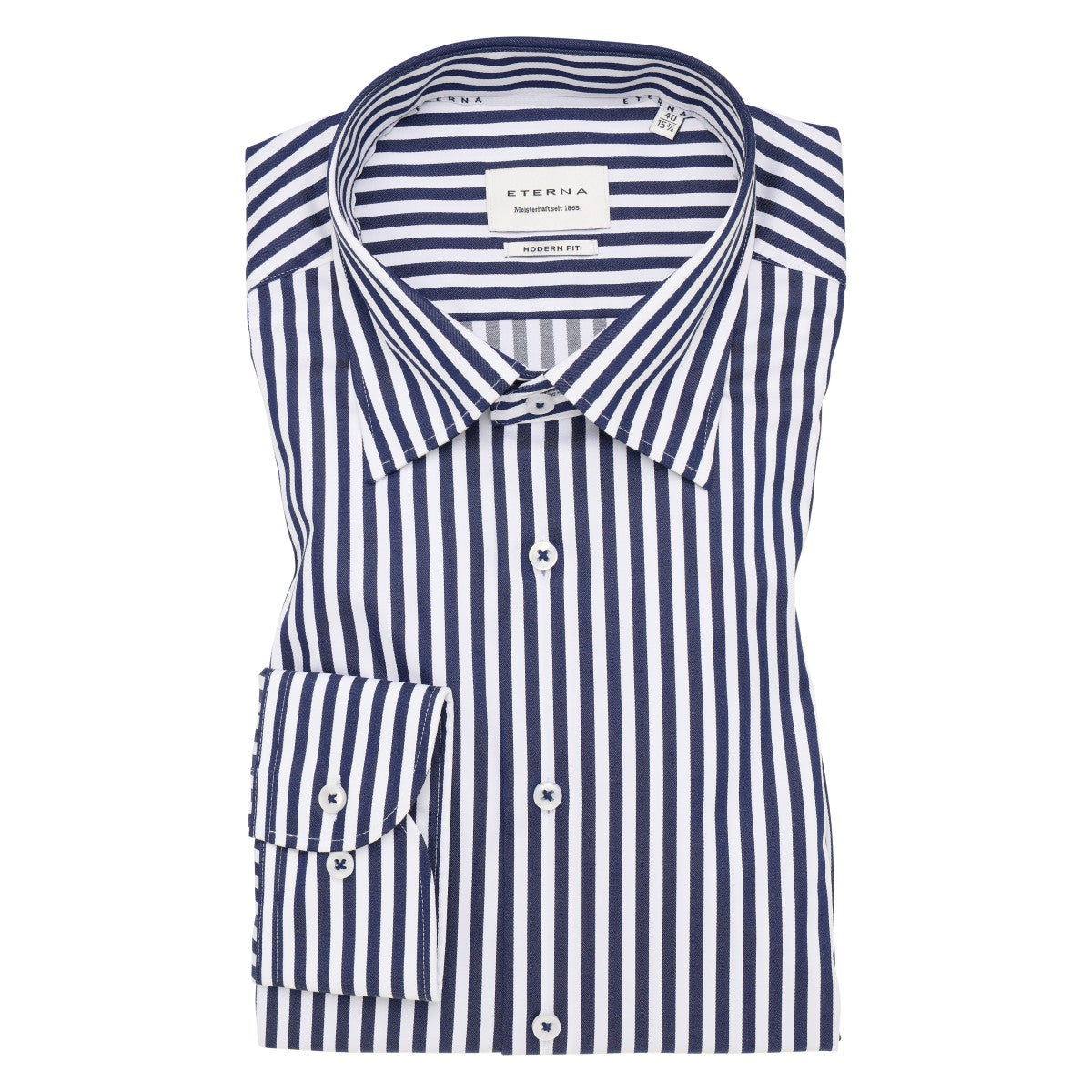 eterna Satin Striped Shirt - Plum &amp; Dark Blue Modern Fit
