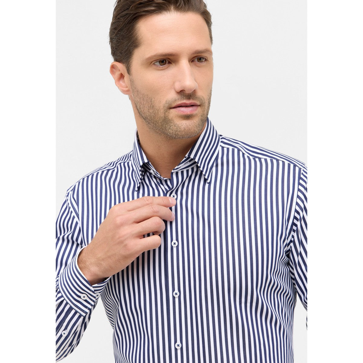 eterna Satin Striped Shirt - Plum &amp; Dark Blue Modern Fit