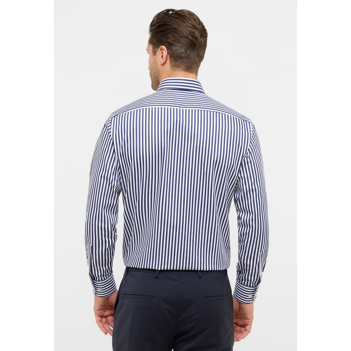 eterna Satin Striped Shirt - Plum &amp; Dark Blue Modern Fit