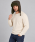 A man wearing a waxed cotton trapper hat in olive