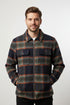 a man wearing a Fynch-Hatton zip Shacket Plaid shirt with a collar on a white background