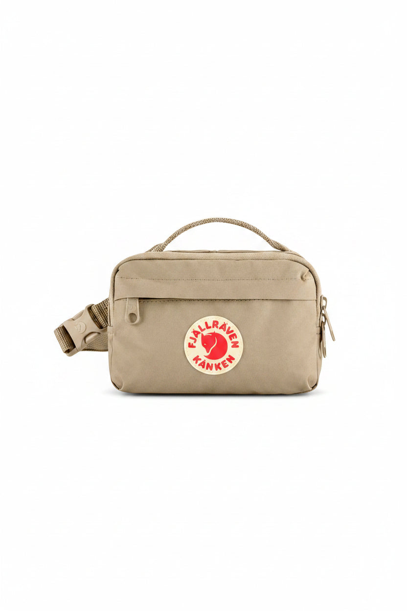 Fossil waist bag with Fjällräven Kånken logo on a white background