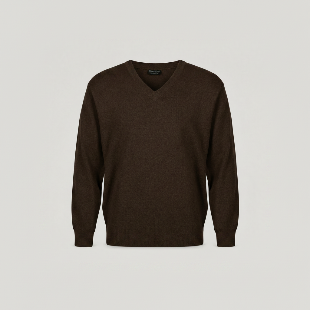 Franco Ponti Men’s Merino Wool Blend V-Neck Jumper in Brown