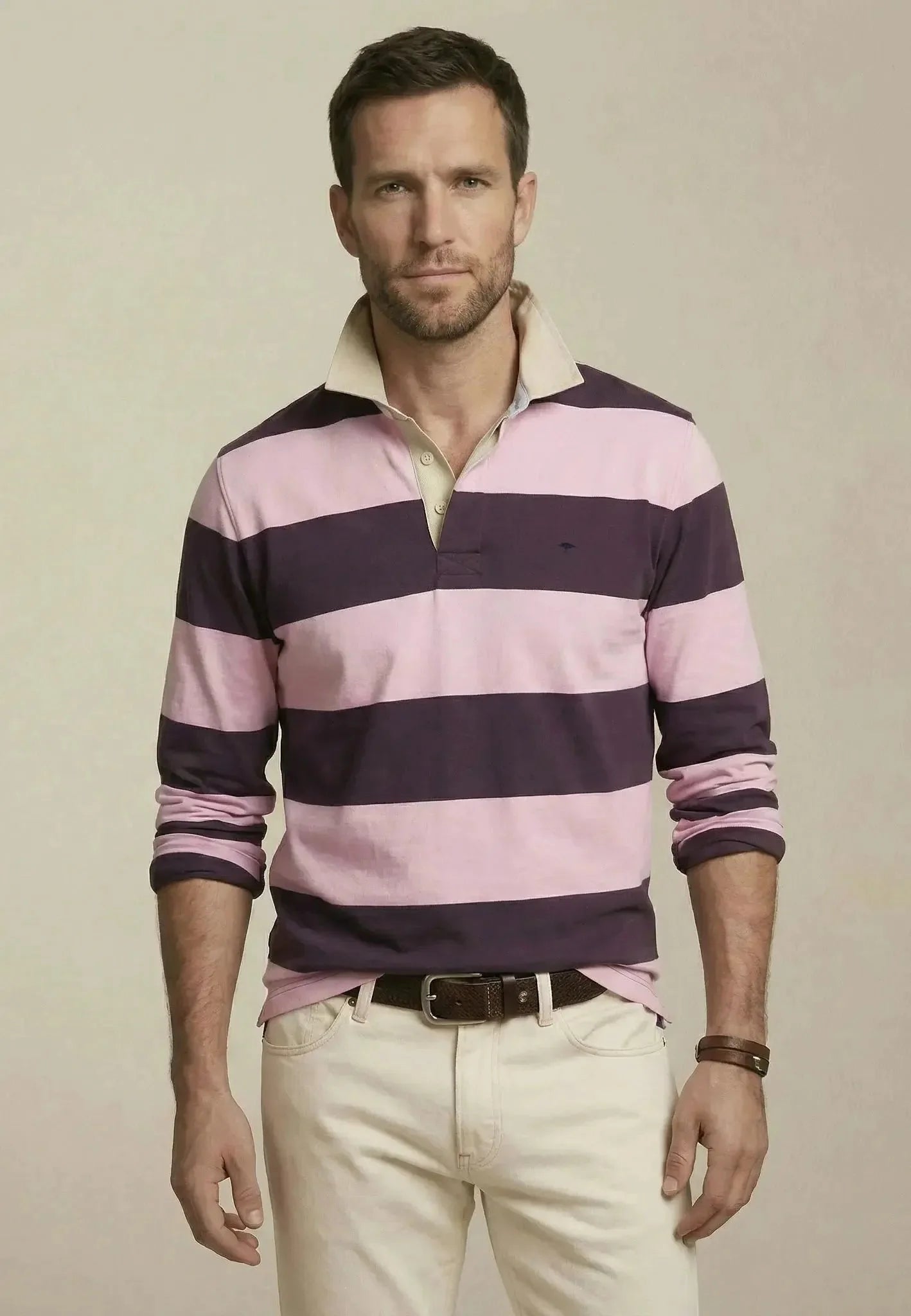 Fynch-Hatton Cotton Striped Rugby Shirt in Aubergine 1602-1363