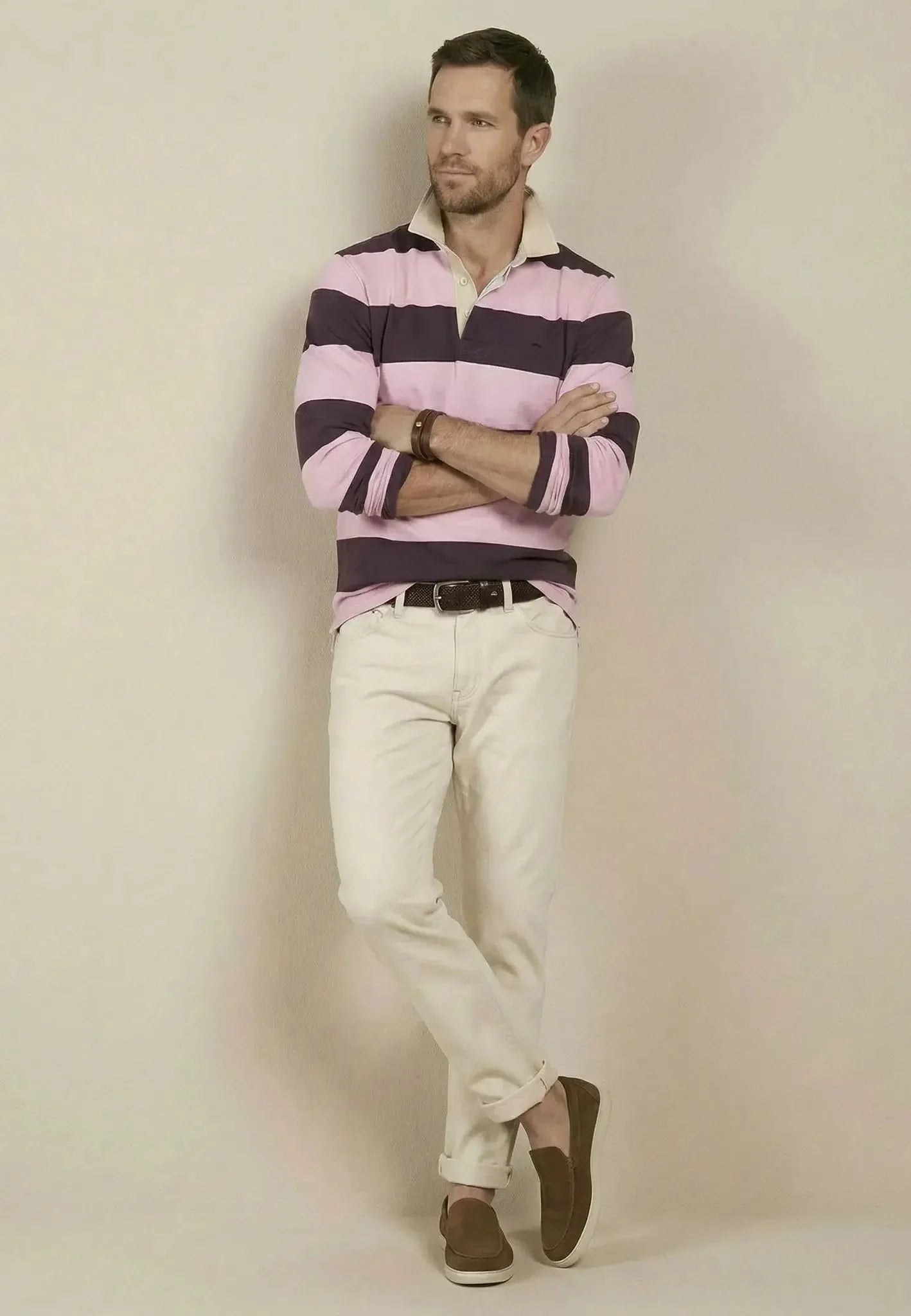 Fynch-Hatton Cotton Striped Rugby Shirt in Aubergine 1602-1363