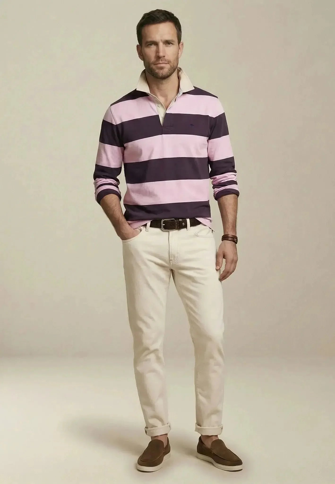 Fynch-Hatton Cotton Striped Rugby Shirt in Aubergine 1602-1363