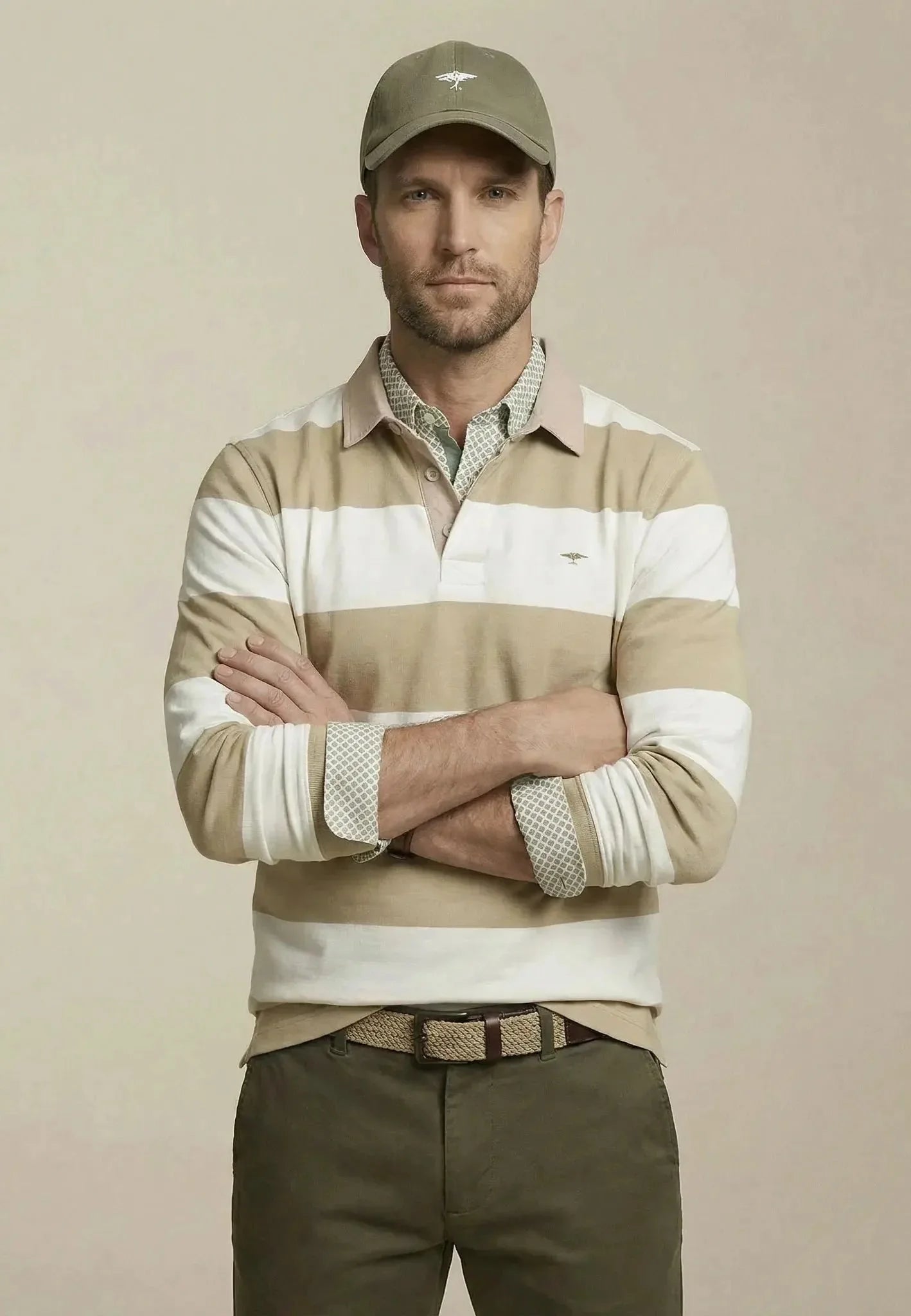Fynch-Hatton Cotton Striped Rugby Shirt in New Off White 1602-1363