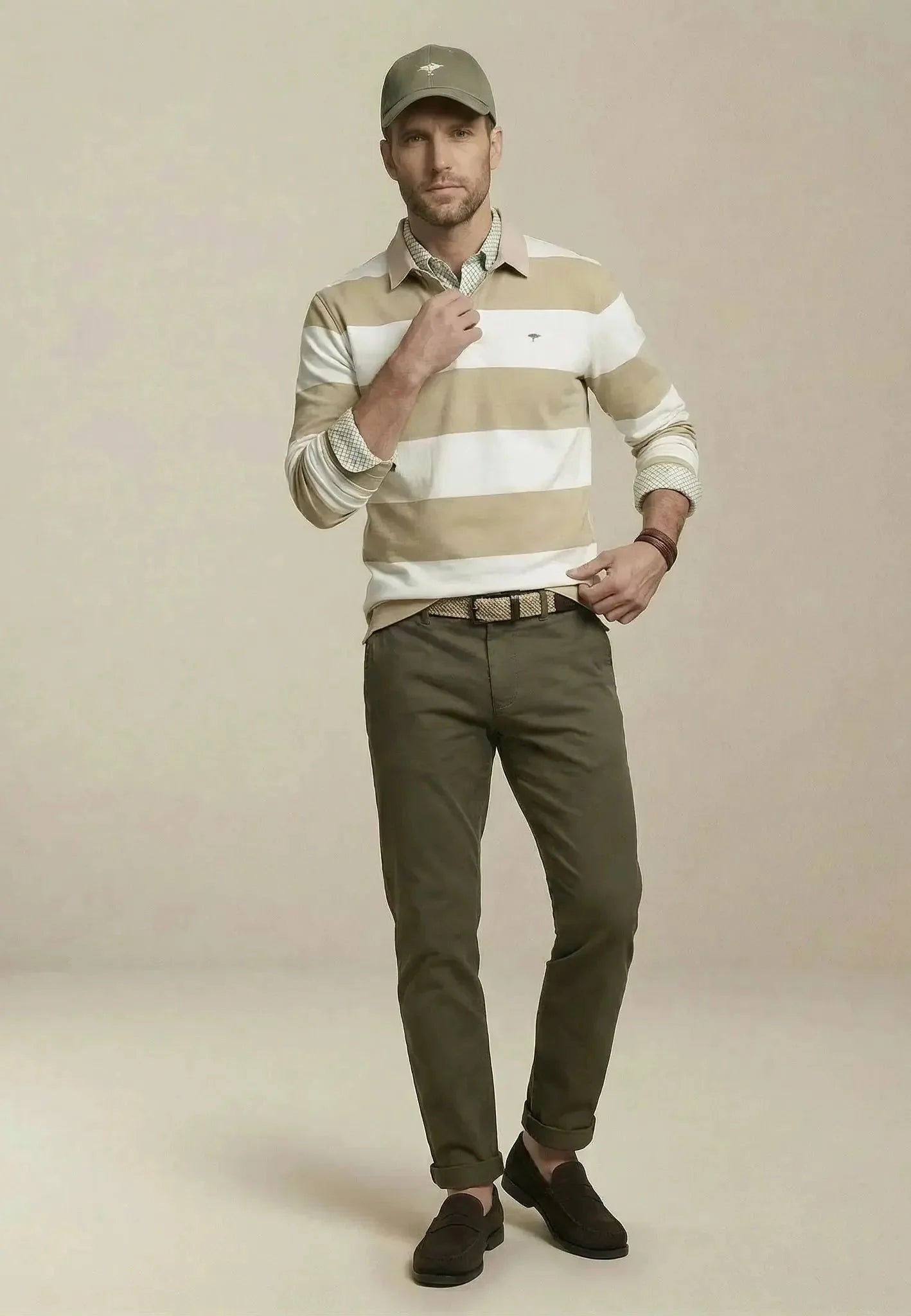 Fynch-Hatton Cotton Striped Rugby Shirt in New Off White 1602-1363