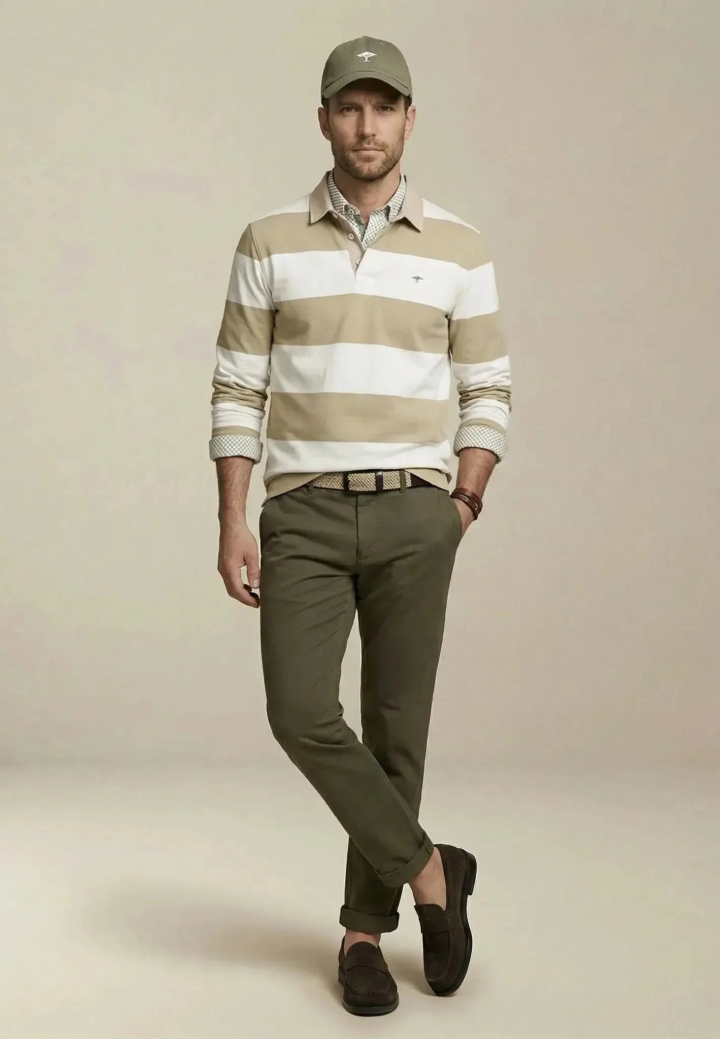 Fynch-Hatton Cotton Striped Rugby Shirt in New Off White 1602-1363