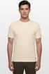 Man wearing a beige t-shirt on a white background