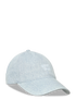 Light blue baseball cap with text on a white background