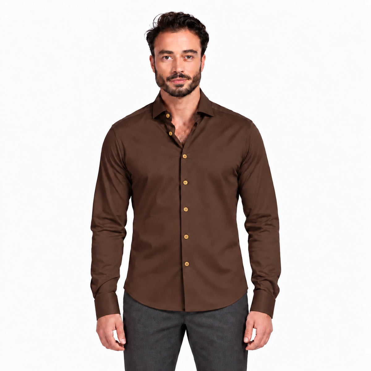 Giordano Maggiore Liquid Cotton Shirt in Chocolate Brown
