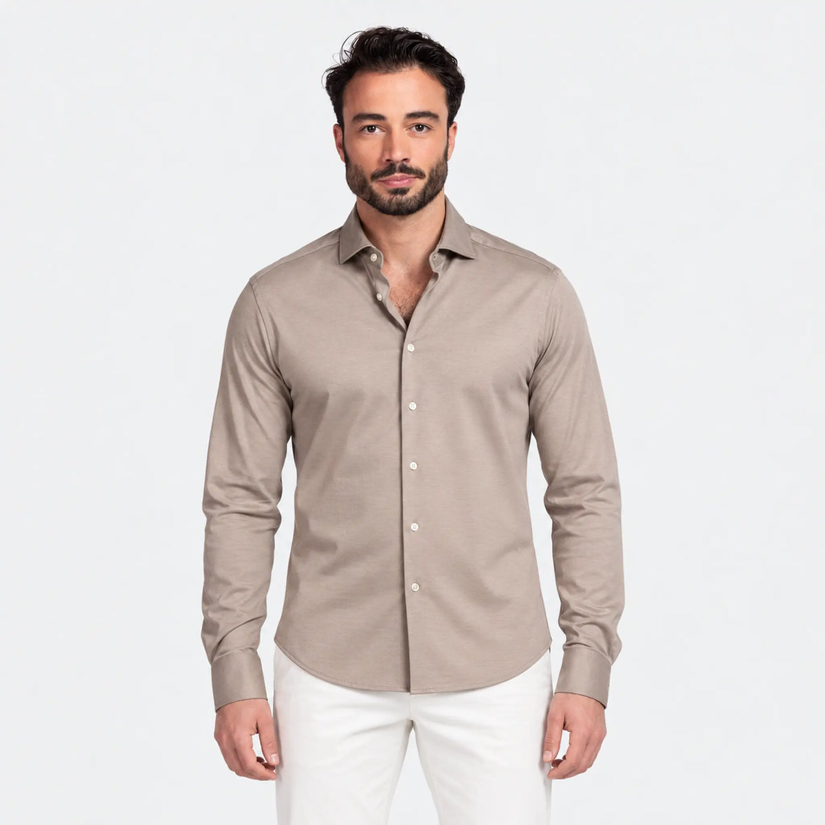 Giordano Maggiore Liquid Cotton Shirt in Taupe