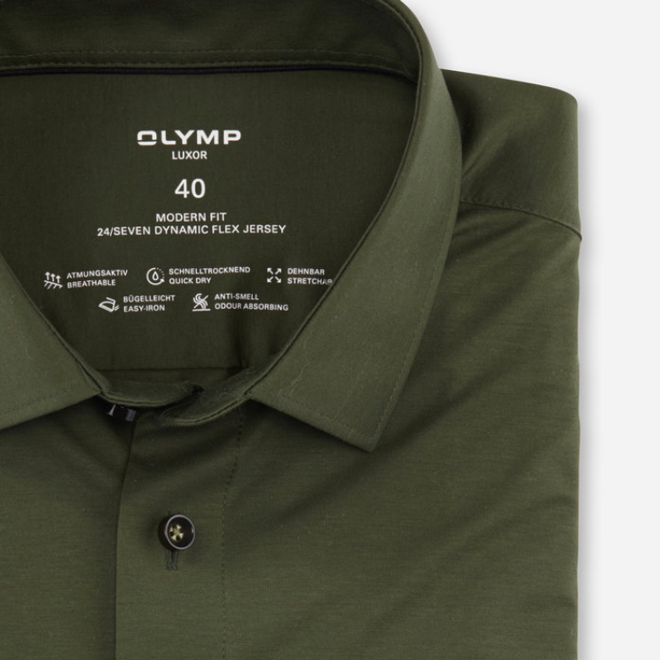 OLYMP Luxor 24/Seven Modern Fit Super 4 Way Stretch Shirt 1202 Green